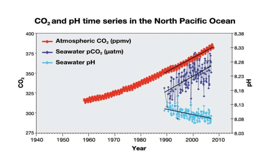Graph - C02 and pH time series in the North Pacific Ocean